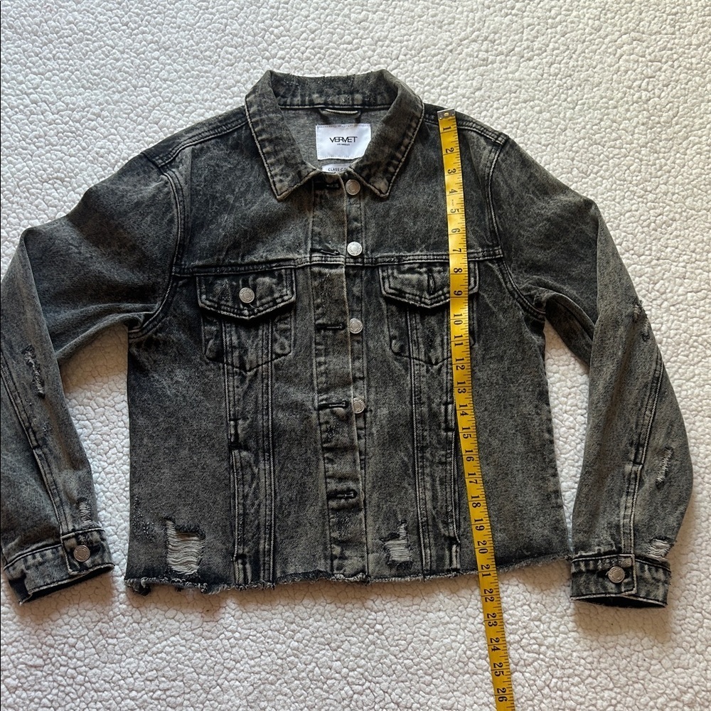 VENET Distressed Dark Gray Denim Jacket - Picture 4 of 12
